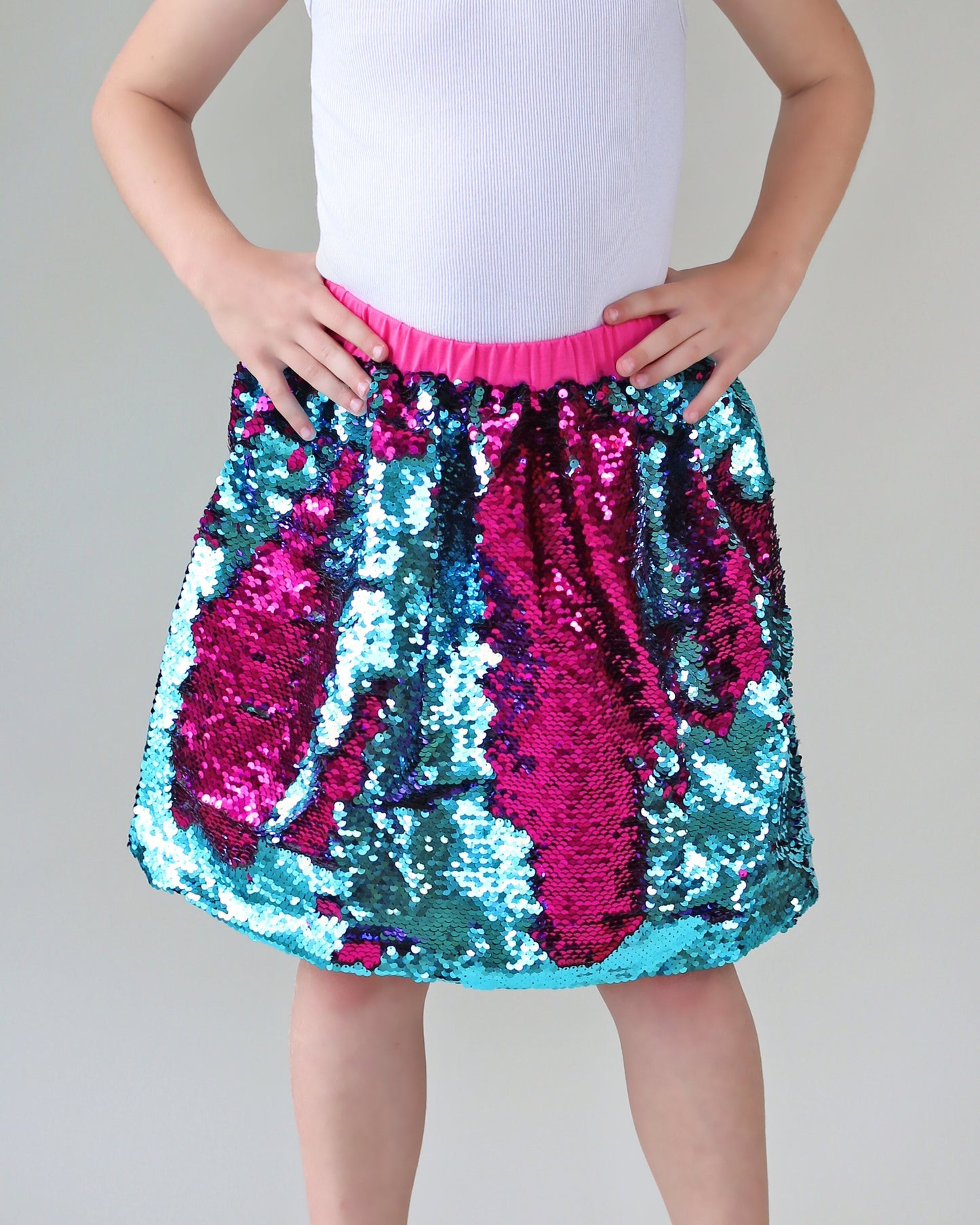 Aqua and Hot Pink Flip Bubble Skirt - Aqua and Hot Pink Skirt - Magic Sequin Skirt - Birthday Skirt - Party Bubble Skirt - Twirly Skirt