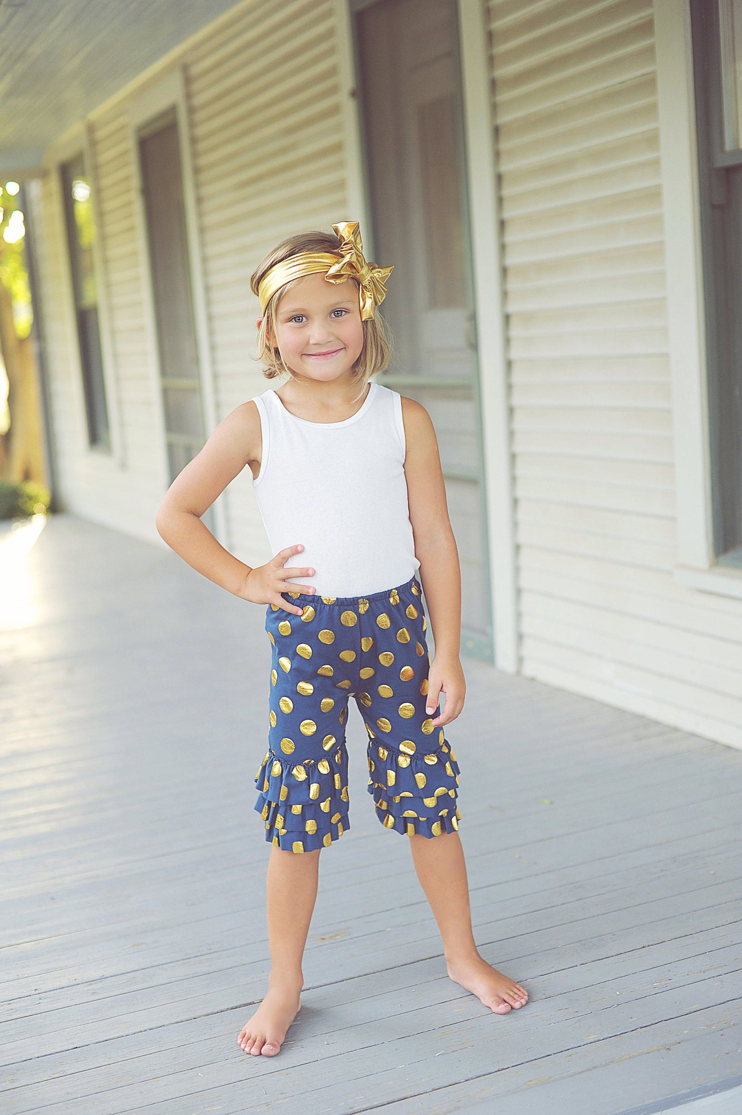 Ruffled Polka Dot Pants in Navy