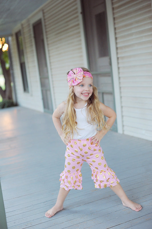 Ruffled Polka Dot Pants in Pink