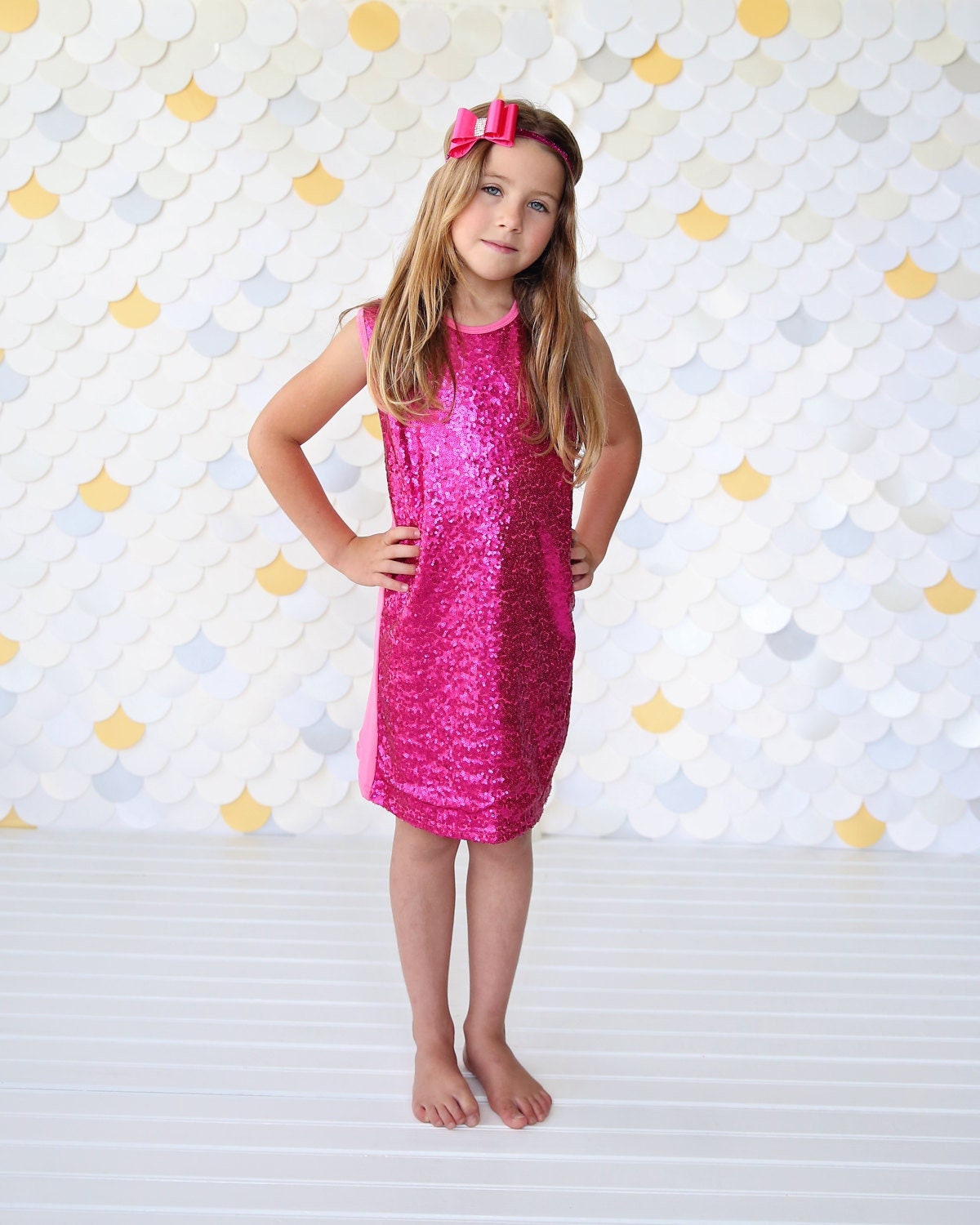 Girls Sequin Hot Pink Tunic Dress- Hot Pink Sequin Tunic, Sequin Shift Dress, Birthday Dress, Party Dress, Sequin Tank Dress, Hot Pink Dress