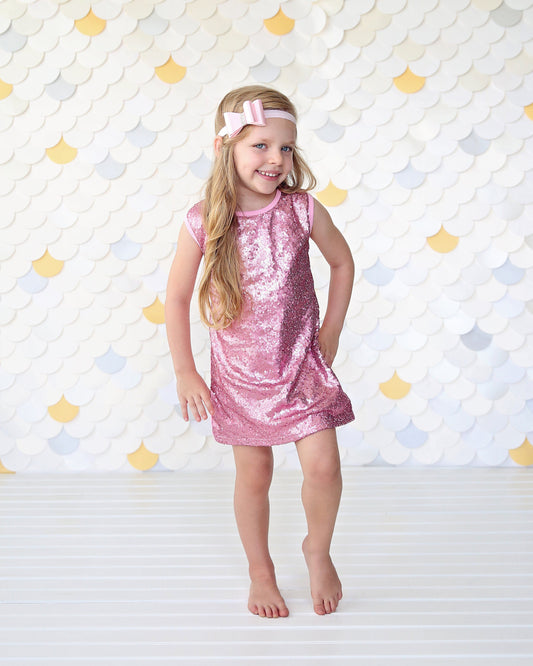 Girls Sequin Pink Tunic Dress - Pink Sequin Tunic -Sequin Shift Dress - Birthday Dress - Party Dress - Sequin Tank Dress -  Girls Pink Dress