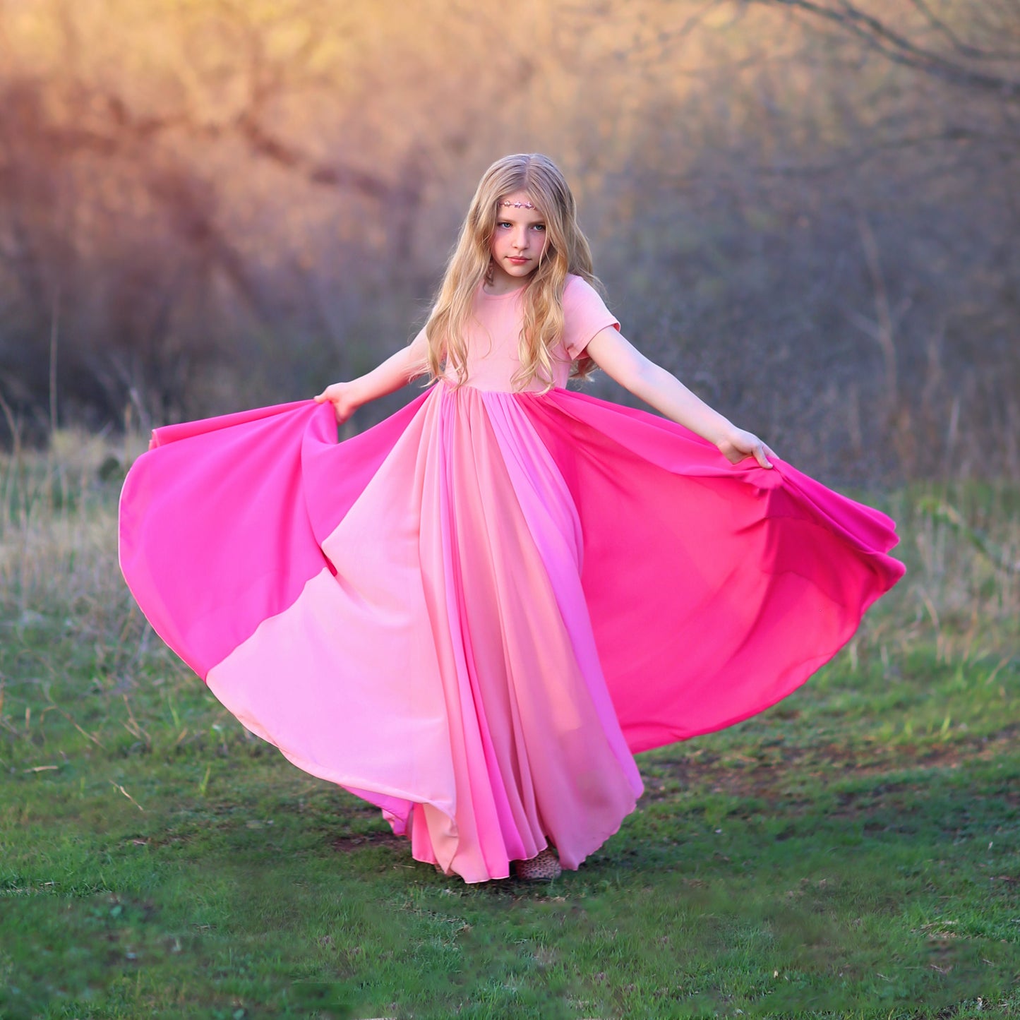 Shades of Pink Full Skirt Dress -Long Pink Dress -Pink Dress, Girls Bi Whitney Elizabeth Shades of Pink Full Skirt Dress -Long Pink Dress -Pink Dress, Girls Bi Whitney Elizabeth