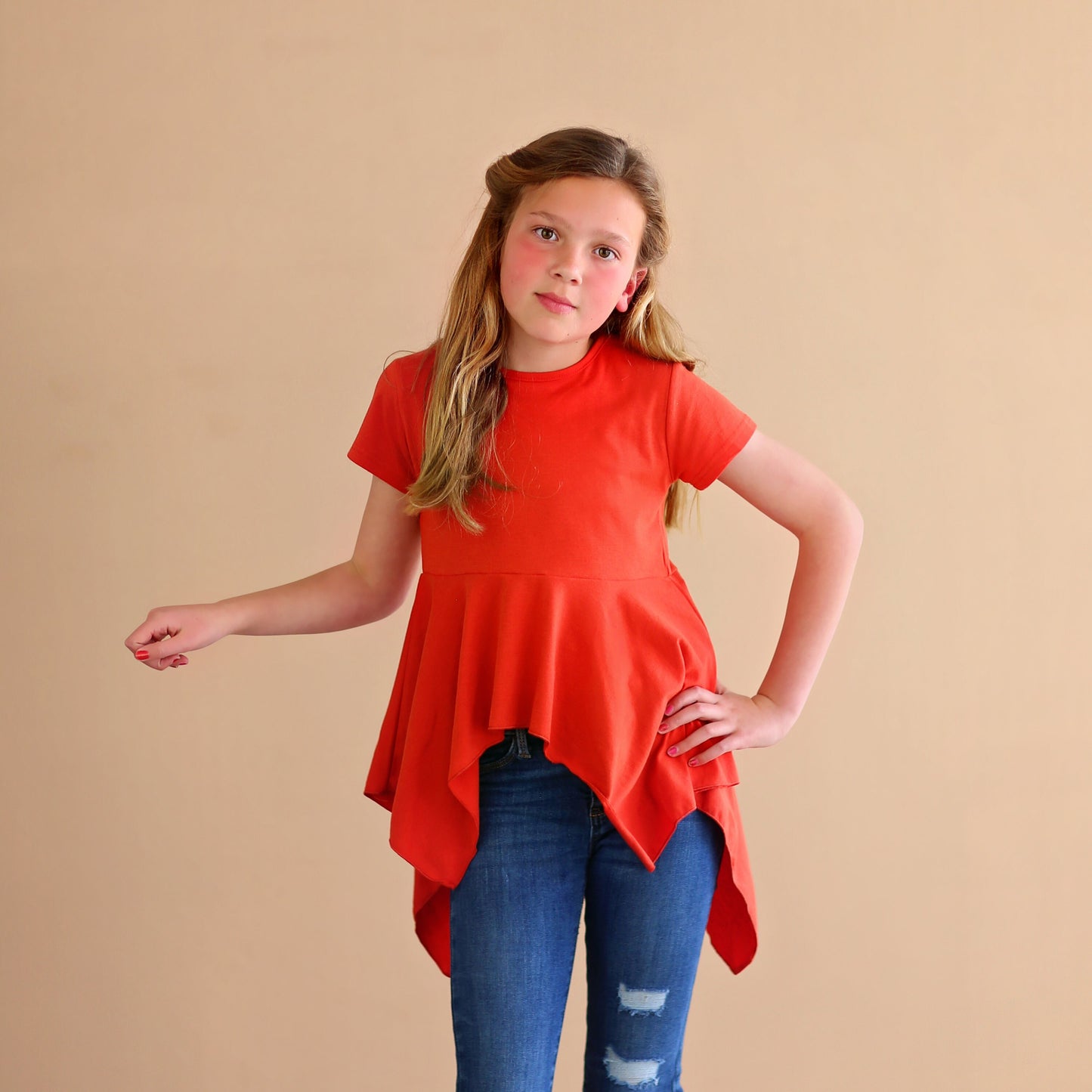 Red Boho Shirt - Red High Low Shirt - Girls Red Shirt - Red Tunic Shirt