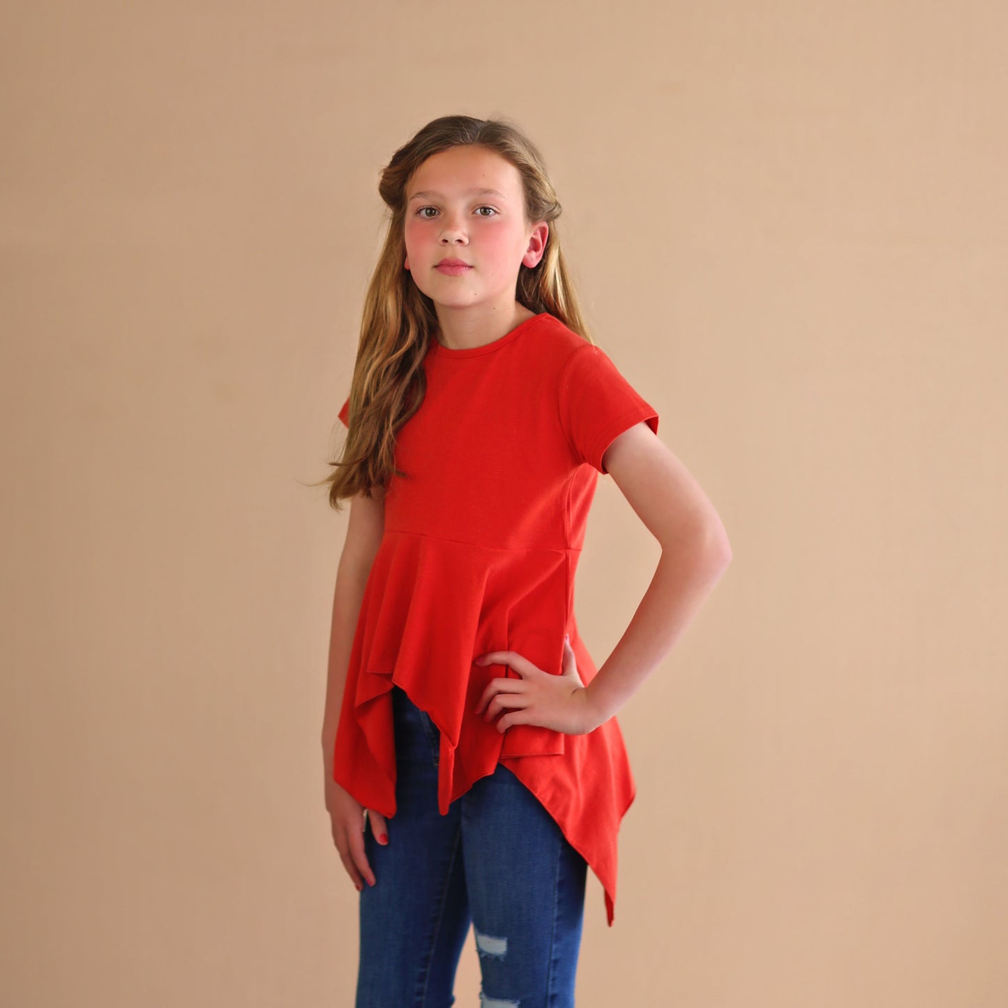 Red Boho Shirt - Red High Low Shirt - Girls Red Shirt - Red Tunic Shirt