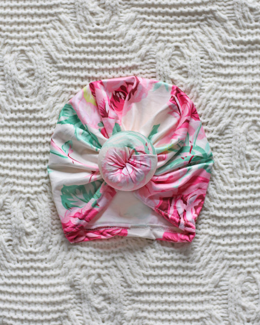 Cream and Large Roses Turban - Baby Turban - Toddler Turban - Floral Turban - Baby knot turban - Baby Head Wrap - Knot Turban
