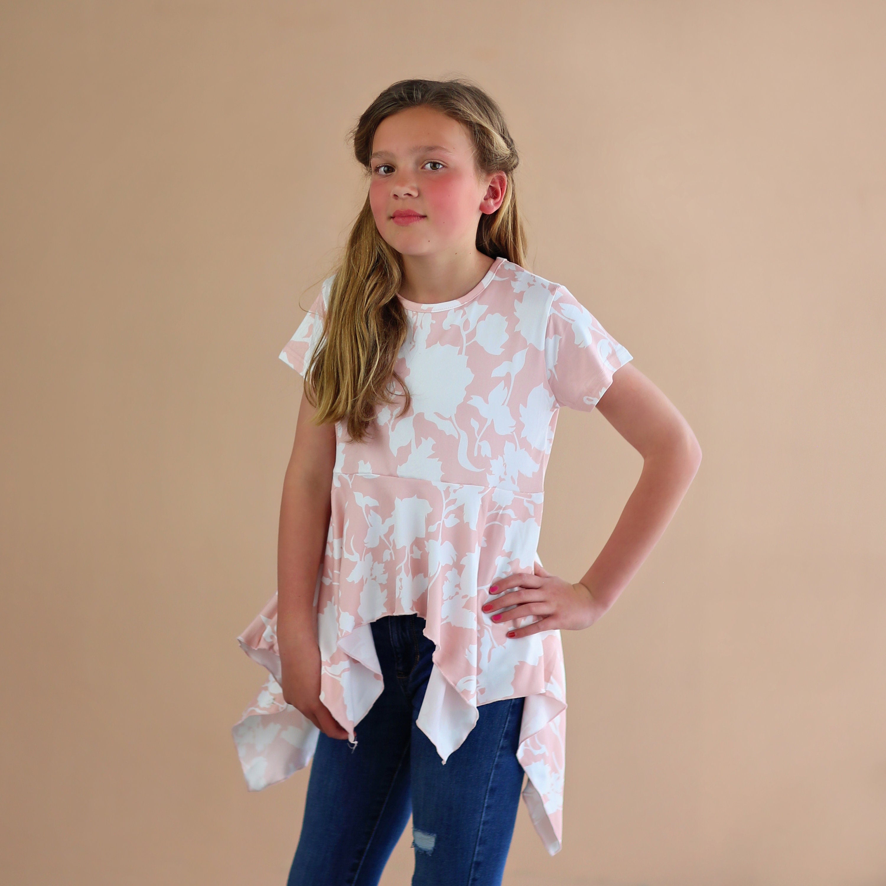 Blush Pink Flower Boho Shirt - Light Pink High Low Shirt - Pink Shirt - Blush Pink Floral Tunic Shirt