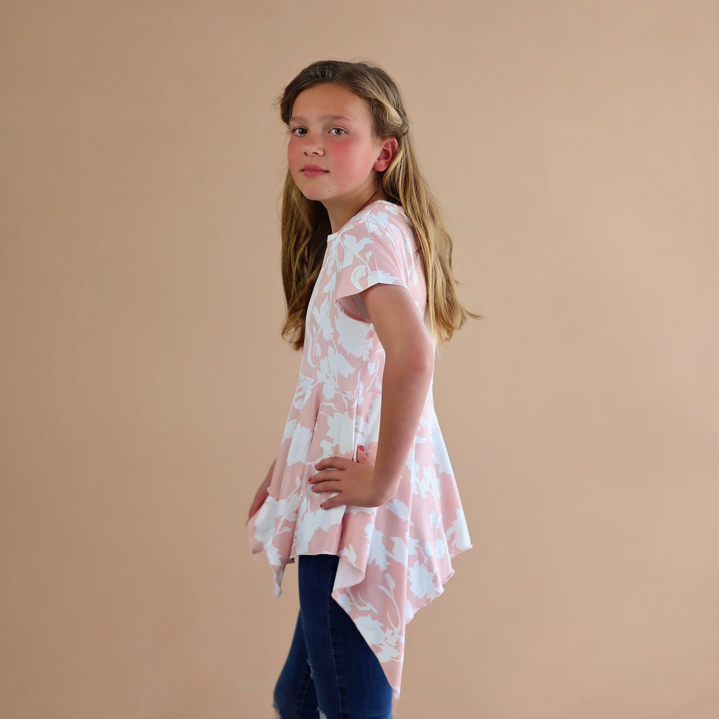 Blush Pink Flower Boho Shirt - Light Pink High Low Shirt - Pink Shirt - Blush Pink Floral Tunic Shirt