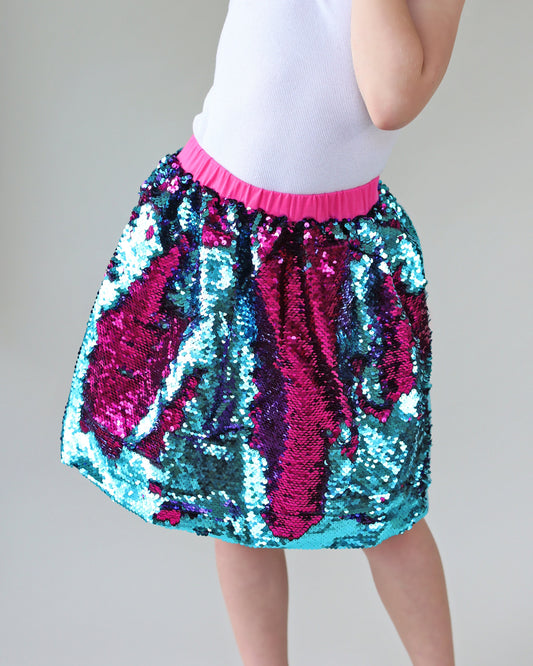 Aqua and Hot Pink Flip Bubble Skirt - Aqua and Hot Pink Skirt - Magic Sequin Skirt - Birthday Skirt - Party Bubble Skirt - Twirly Skirt