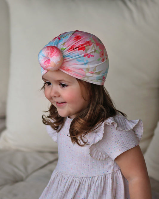 Blue and Pink Pastel Floral Turban - Baby Turban - Toddler Turban - Floral Turban - Baby knot turban - Baby Head Wrap - Knot Turban