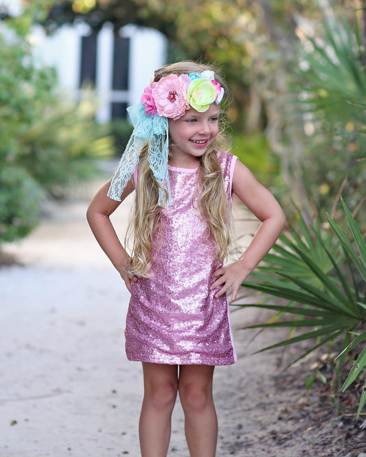 Girls Sequin Pink Tunic Dress - Pink Sequin Tunic -Sequin Shift Dress - Birthday Dress - Party Dress - Sequin Tank Dress -  Girls Pink Dress