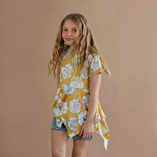 Yellow Flower Boho Shirt - Yellow High Low Shirt - Yellow Flower Shirt - Yellow Tunic Shirt