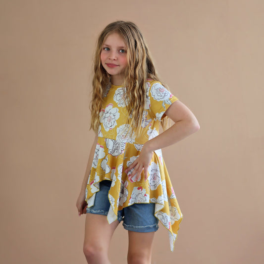 Yellow Flower Boho Shirt - Yellow High Low Shirt - Yellow Flower Shirt - Yellow Tunic Shirt