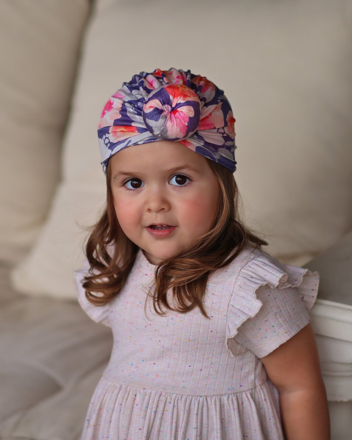 Gray and Pink Roses Turban - Baby Turban - Toddler Turban - Floral Turban - Baby knot turban - Baby Head Wrap - Knot Turban