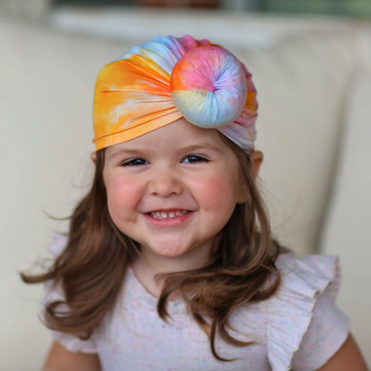 Orange and Pink Tie Dye Turban - Baby Turban - Toddler Turban - Tie Dye Turban - Baby knot turban - Baby Head Wrap - Knot Turban