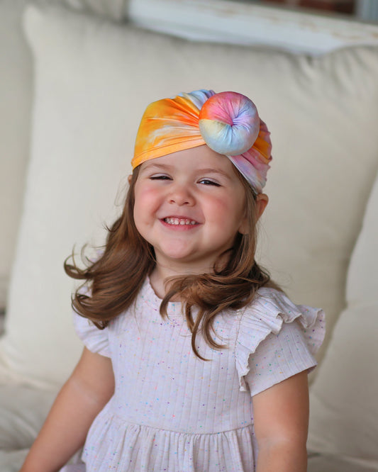 Orange and Pink Tie Dye Turban - Baby Turban - Toddler Turban - Tie Dye Turban - Baby knot turban - Baby Head Wrap - Knot Turban