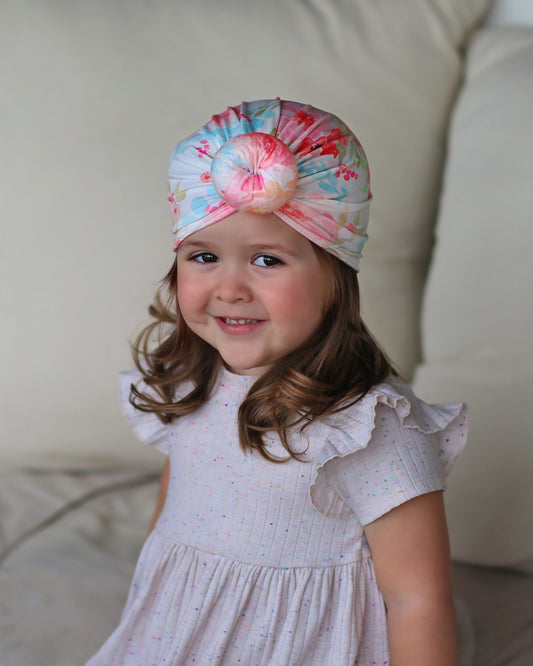 Blue and Pink Pastel Floral Turban - Baby Turban - Toddler Turban - Floral Turban - Baby knot turban - Baby Head Wrap - Knot Turban