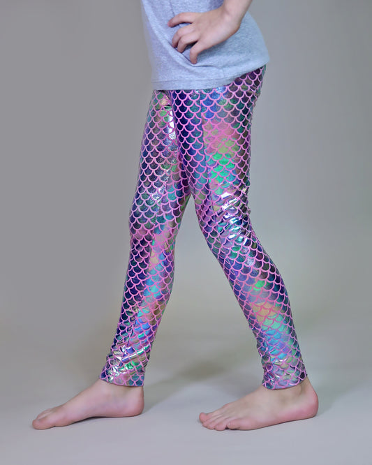 Metallic Leggings in Pastel Mermaid