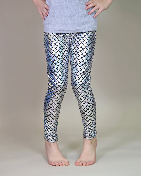 Metallic Leggings in Silver Mermaid