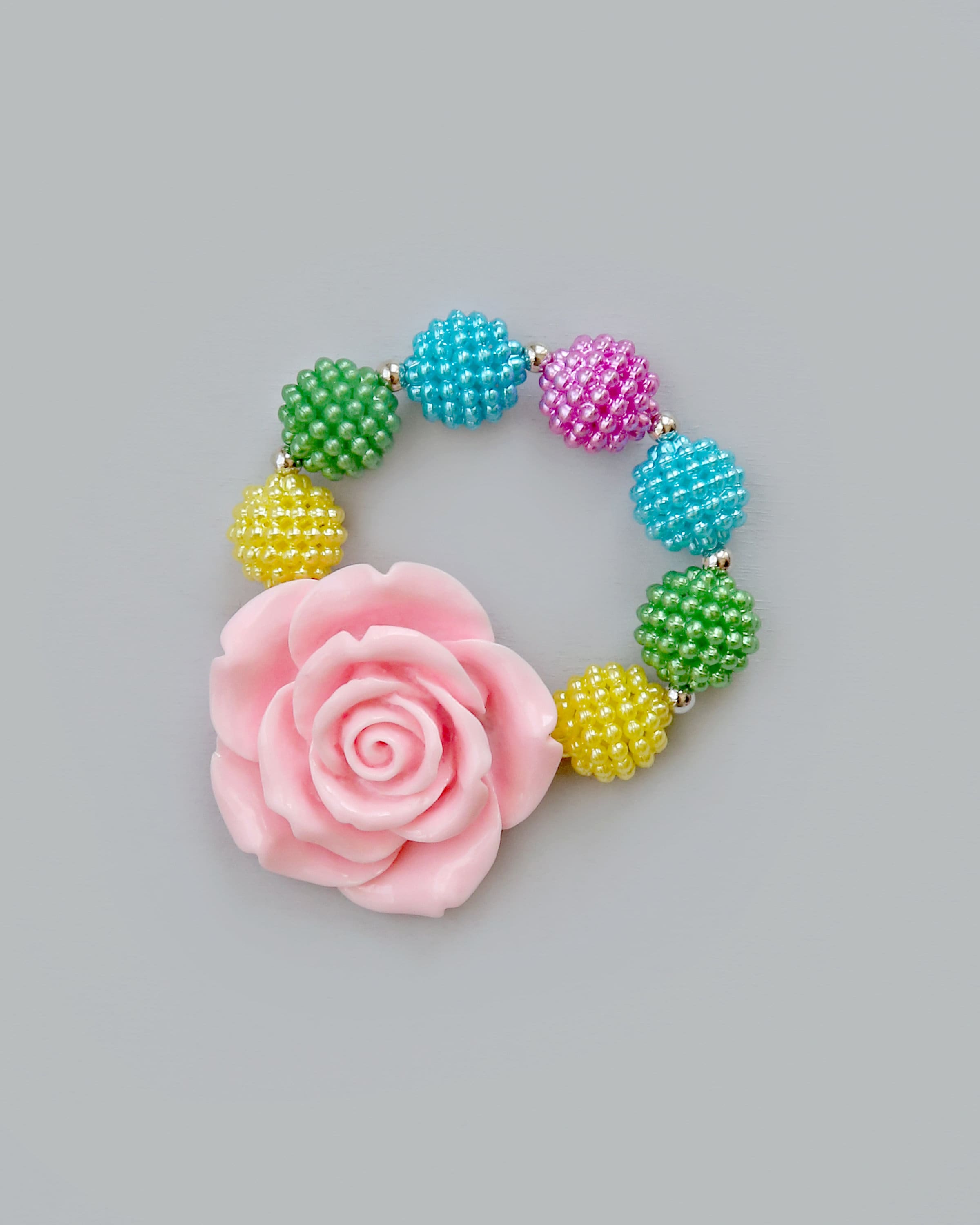 Beaded Rose Bracelet - Bead Bracelet - Stretch Bracelet - Rose Bracelet - Flower Bracelet