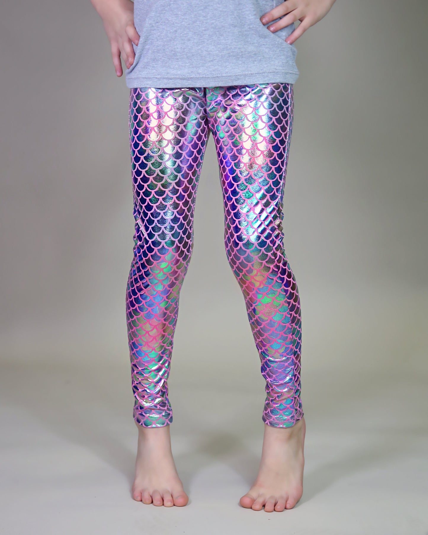 Metallic Leggings in Pastel Mermaid