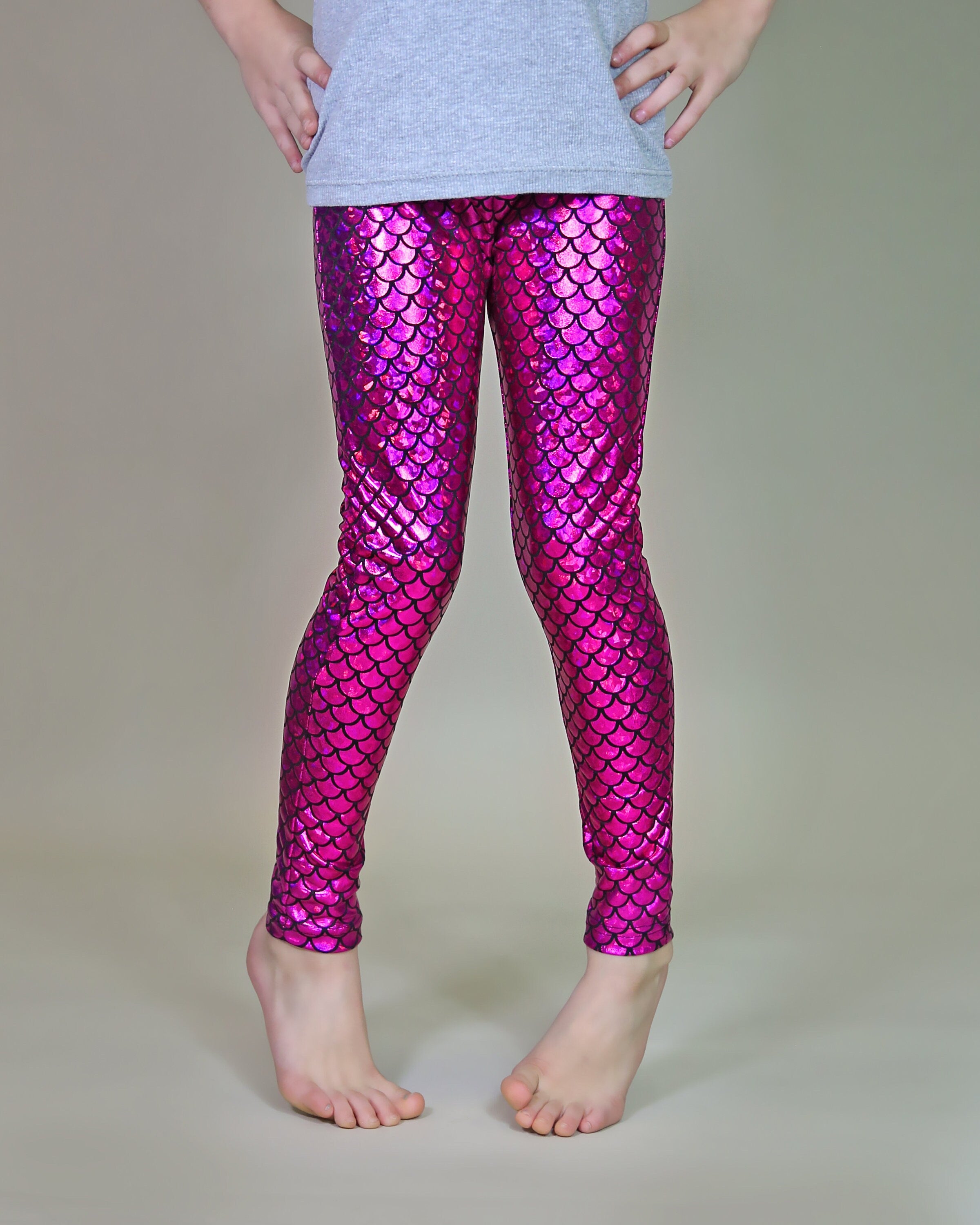 Metallic Leggings in Hot Pink Mermaid