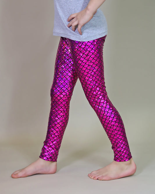 Metallic Leggings in Hot Pink Mermaid