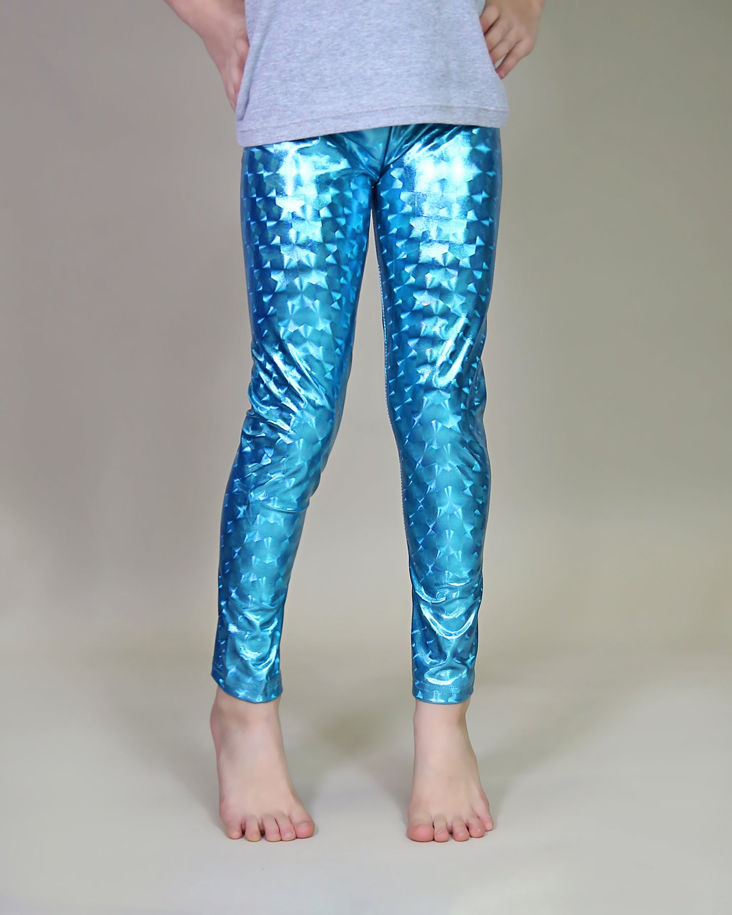 Metallic Leggings in Holographic Aqua