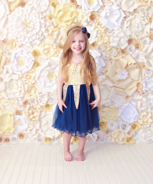 Sequin Tutu Dress in Navy and Gold
