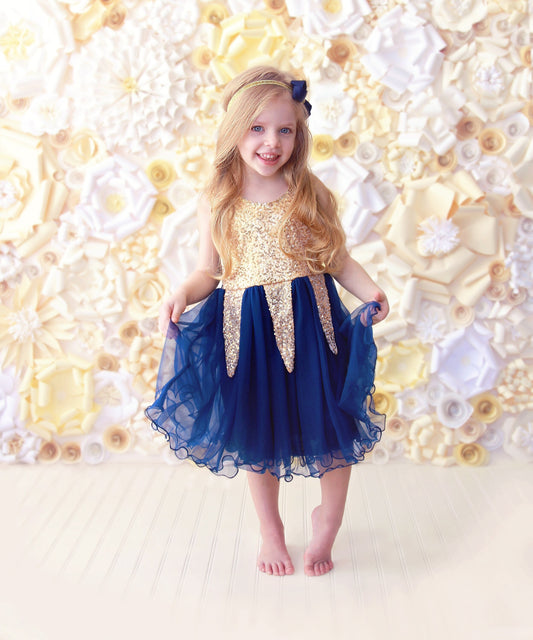 Sequin Tutu Dress in Navy and Gold