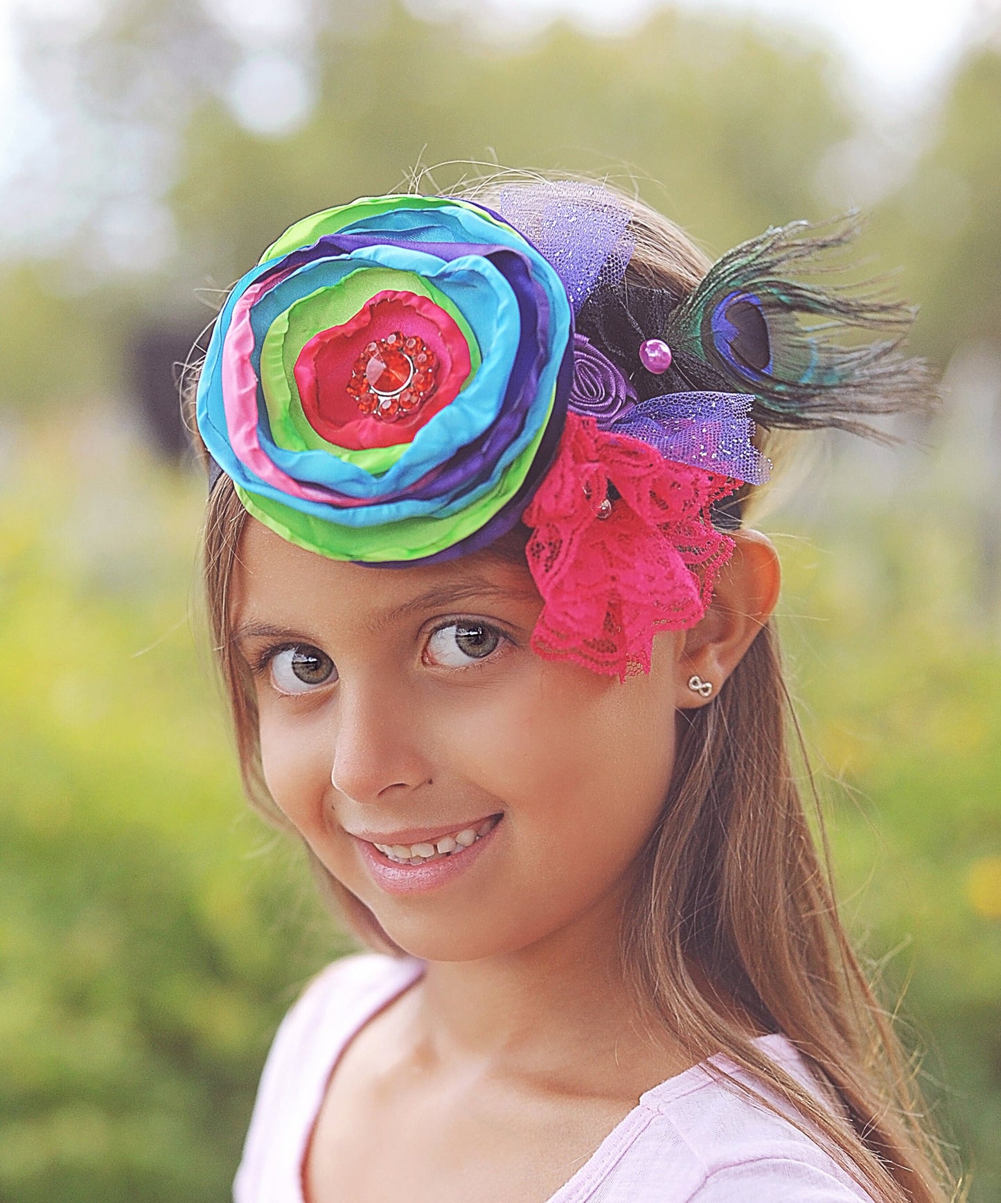 Peacock Rainbow Flower Headband - Flower Headband - Flower Crown - Flower Headpiece - Boho Flower Headband - Boho Flower Crown