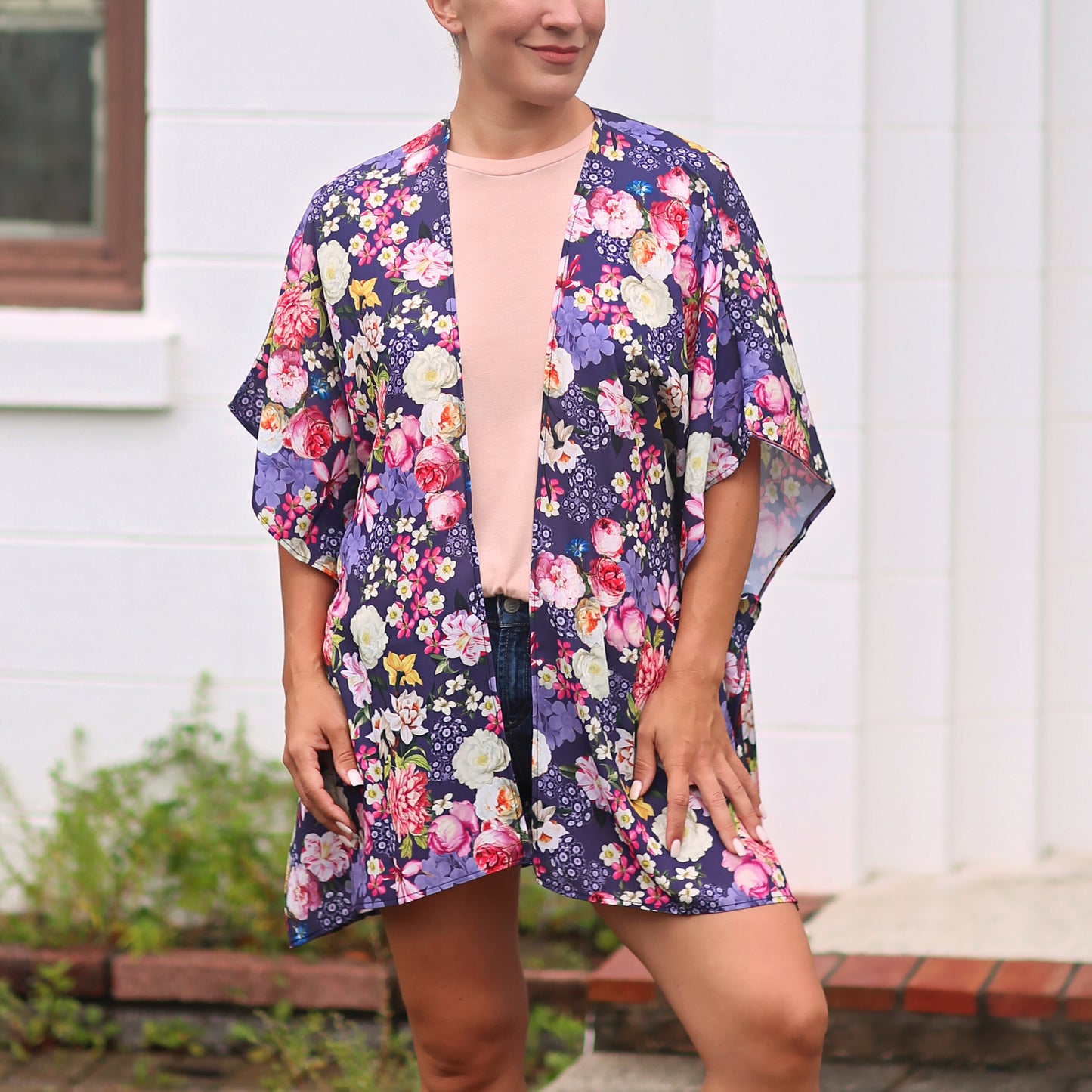 Purple Roses Kimono- kimono, open flower shirt, boho kimono, kimono shirt, girls kimono, jacket, cardigan, beach cover up, oversized shirt