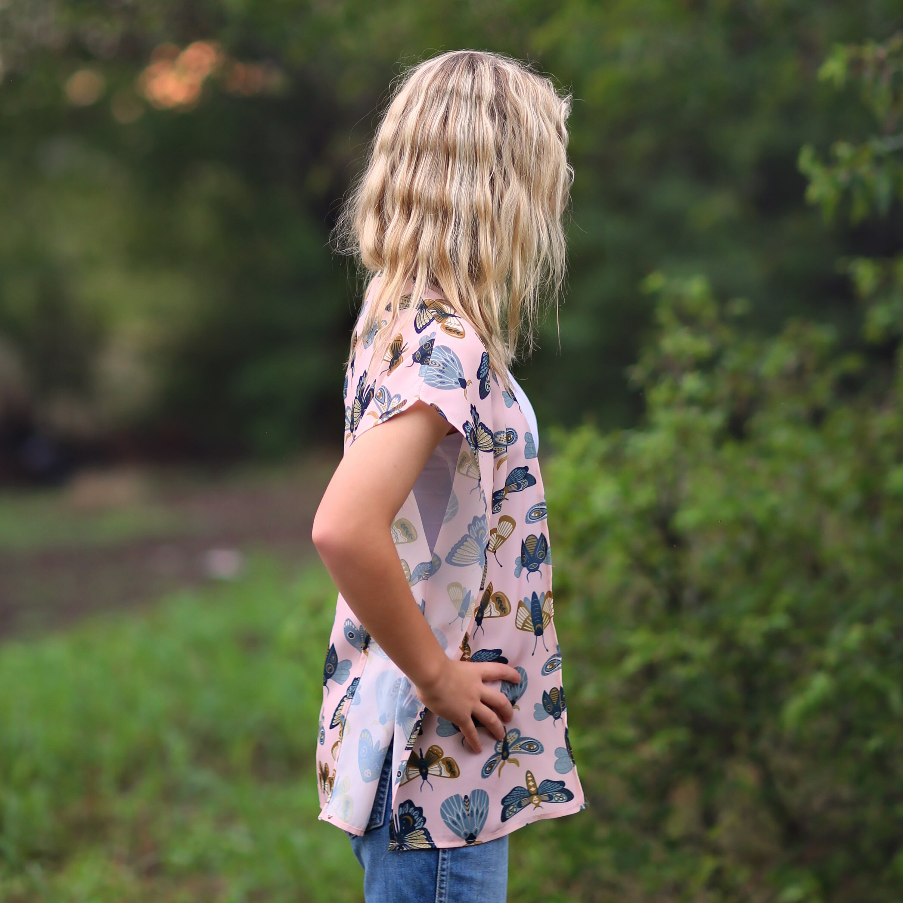 Pink and Mint Moth Kimono- kimono, open flower shirt, boho kimono, kimono shirt, girls kimono, jacket, cardigan, beach cover up, large shirt