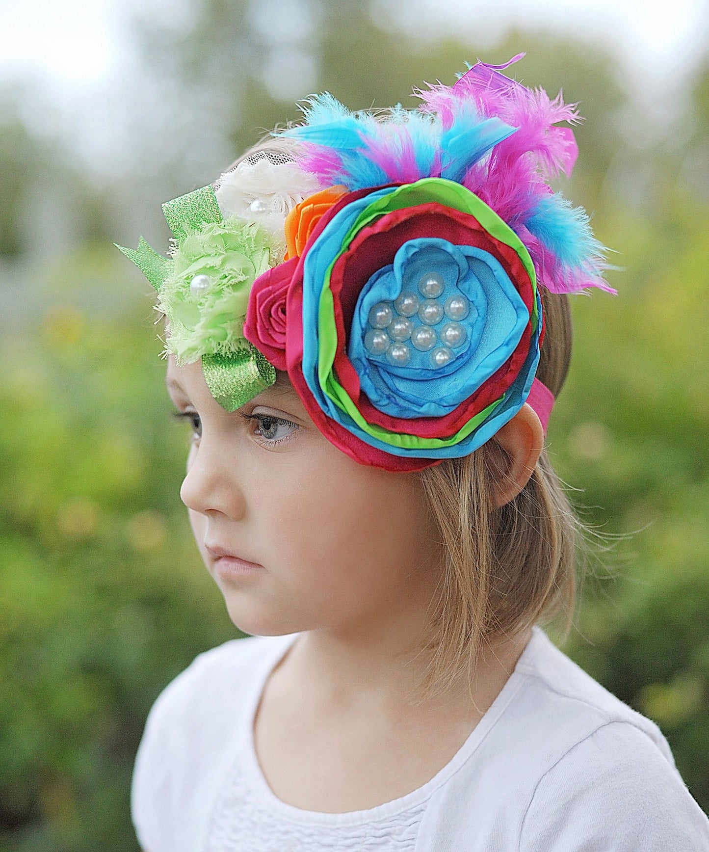 Large Rainbow Flower Feather Headband- Floral Lace Headband, Flower Crown, Floral, Headpiece, Boho Headband, Boho Flower Crown, Oversized