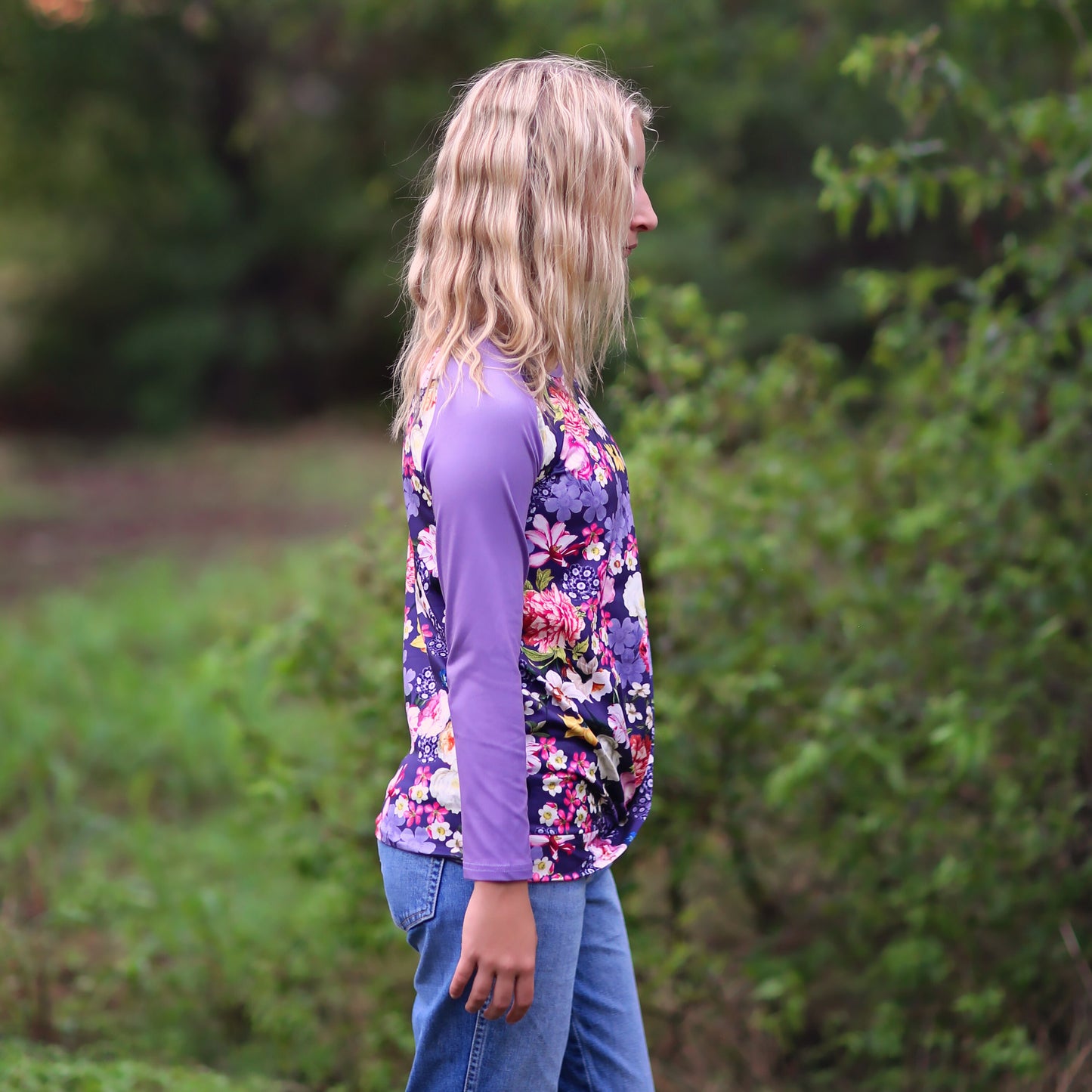 Girls Purple Roses Raglan Shirt - baseball tee, floral shirt, roses, flowers, henley, raglan shirt, gift for her, girl birthday gift, flower