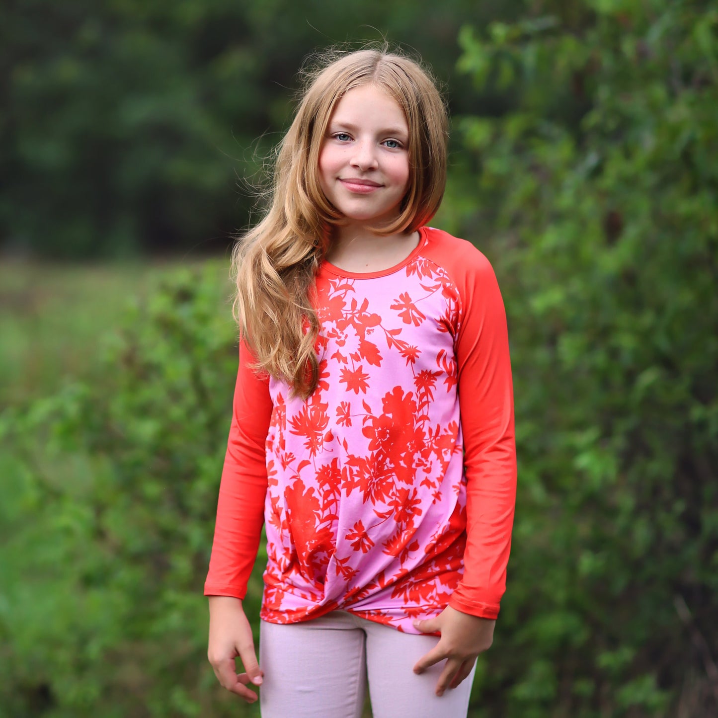 Girls Red and Pink Raglan Shirt - baseball tee, floral shirt, roses, flowers, henley, raglan shirt, gift for her, girl birthday gift, flower