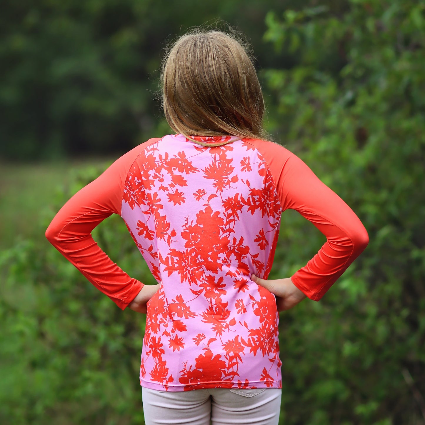 Girls Red and Pink Raglan Shirt - baseball tee, floral shirt, roses, flowers, henley, raglan shirt, gift for her, girl birthday gift, flower