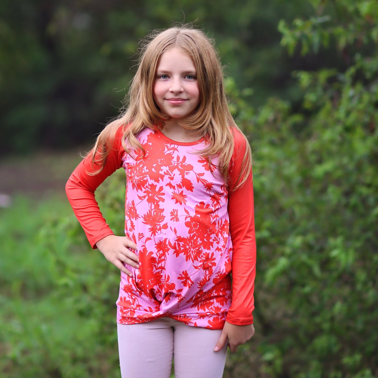 Girls Red and Pink Raglan Shirt - baseball tee, floral shirt, roses, flowers, henley, raglan shirt, gift for her, girl birthday gift, flower