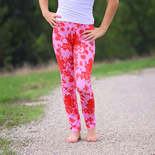 Floral Leggings in Red and Pink