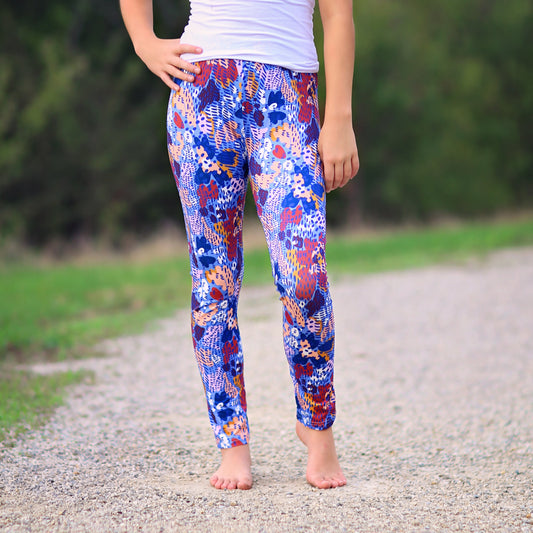 Floral Leggings in Periwinkle Spots