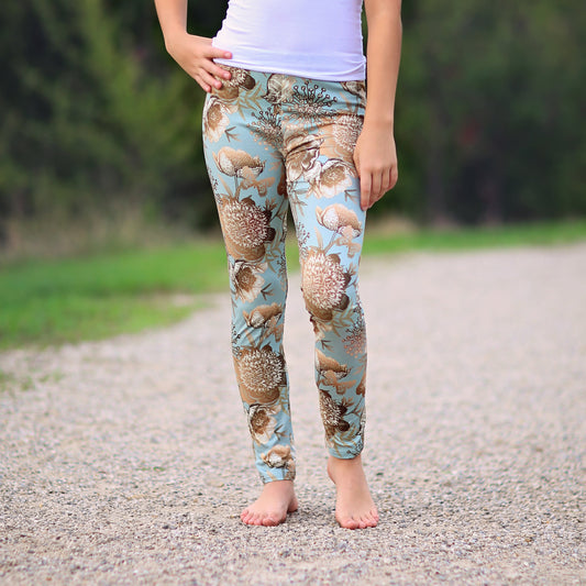 Floral Leggings in Mint and Bronze