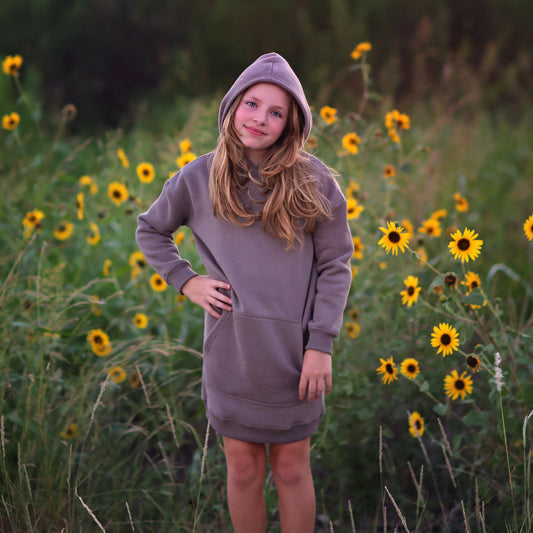 Girls Gray Hoodie Dress - gray dress, hoodie, hoodie dress, charcoal dress, fall dress, basic hoodie dress, sweatshirt dress, jersey dress