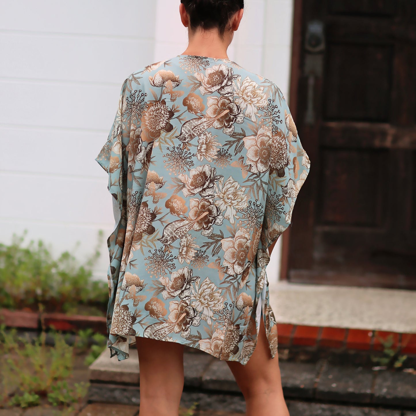 Mint and Bronze Floral Kimono- kimono, open flower shirt, boho kimono, kimono shirt, girls kimono, jacket, cardigan, beach cover up, shirt