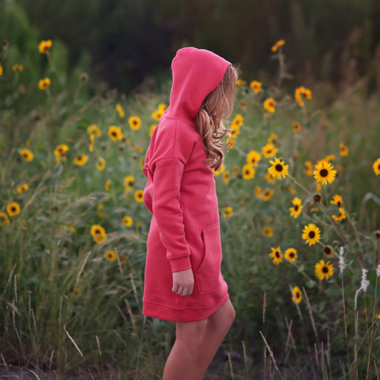 Girls Red Hoodie Dress - red dress, red hoodie, red hoodie dress, red fall dress, basic hoodie dress, red sweatshirt dress, red jersey dress