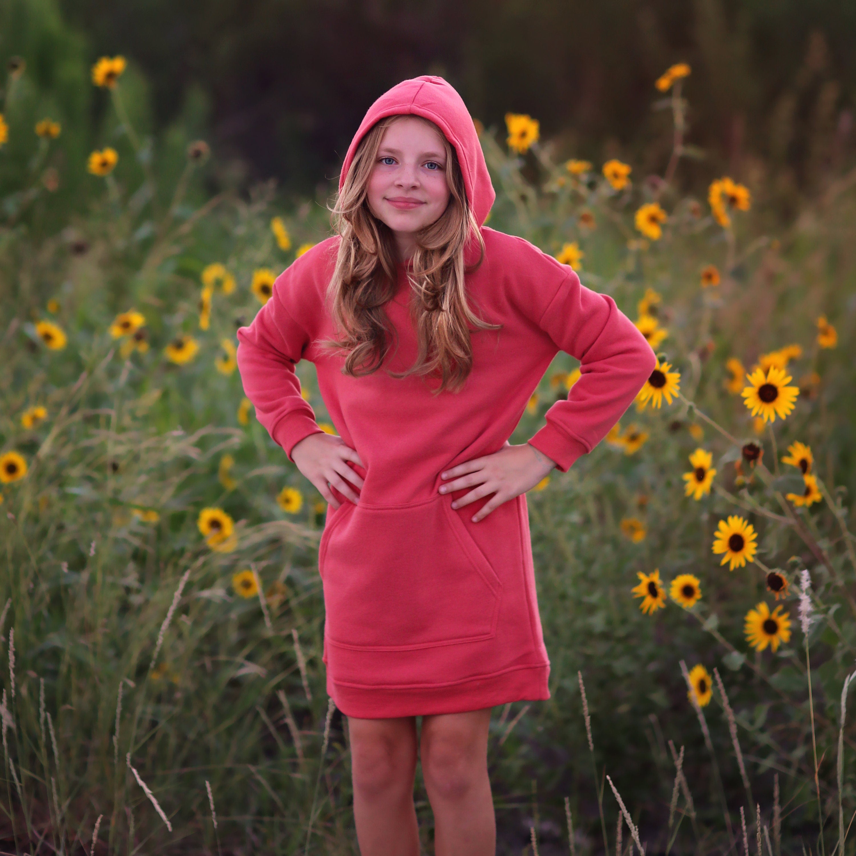 Girls Red Hoodie Dress - red dress, red hoodie, red hoodie dress, red fall dress, basic hoodie dress, red sweatshirt dress, red jersey dress
