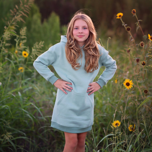 Girls Mint Green Hoodie Dress- mint hoodie, green hoodie dress, fall dress, basic hoodie dress, mint sweatshirt dress, sage jersey dress