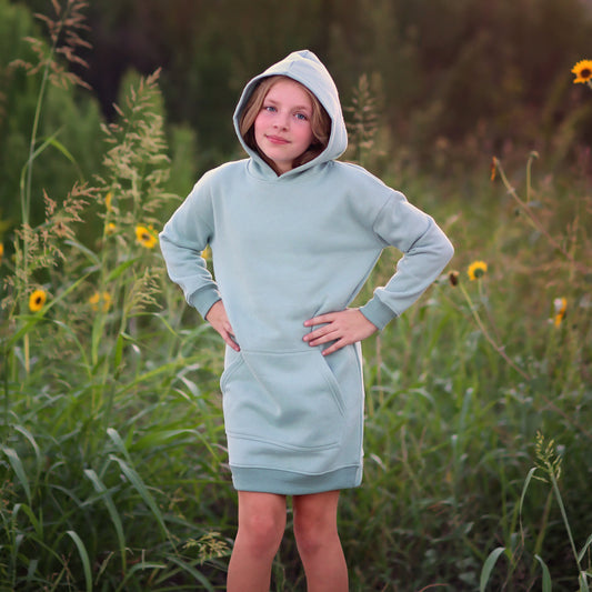 Girls Mint Green Hoodie Dress- mint hoodie, green hoodie dress, fall dress, basic hoodie dress, mint sweatshirt dress, sage jersey dress