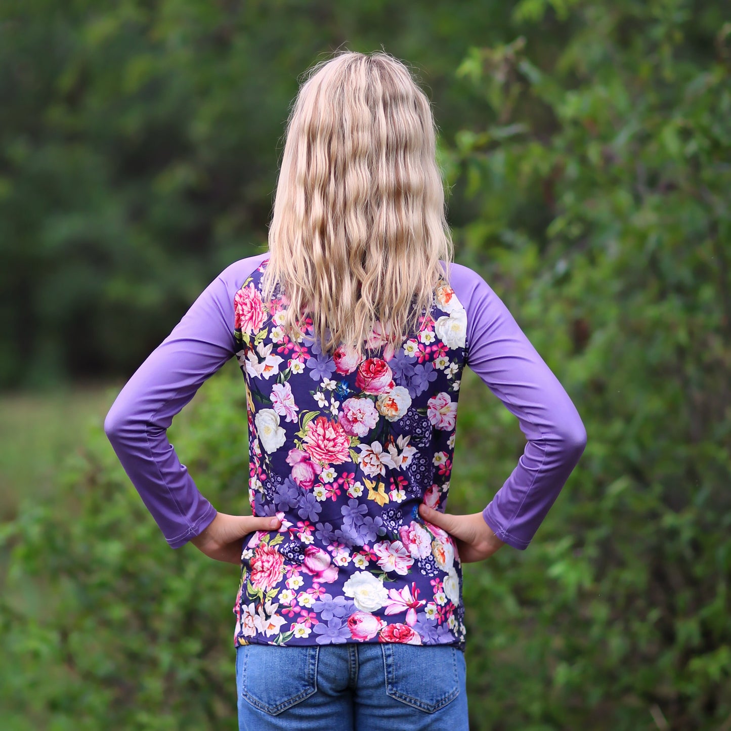 Girls Purple Roses Raglan Shirt - baseball tee, floral shirt, roses, flowers, henley, raglan shirt, gift for her, girl birthday gift, flower