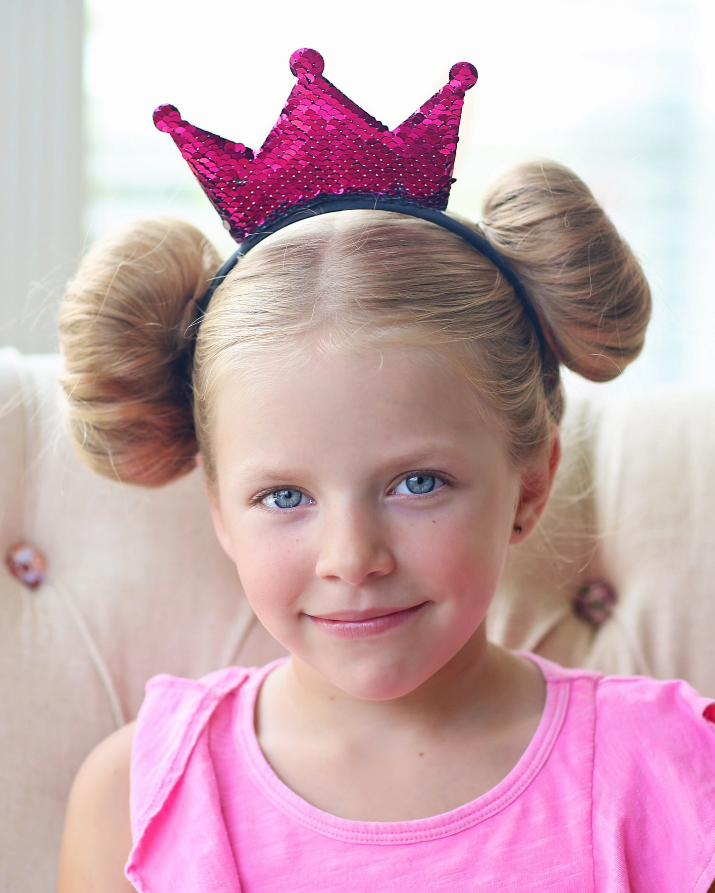 Hot Pink Flip Sequin Crown Headband - Crown Headband, Birthday Crown, crown, birthday, Hot Pink Reversible Sequins, crown headband, headband
