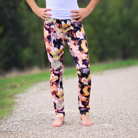 Floral Leggings in Brown and Pink Blur