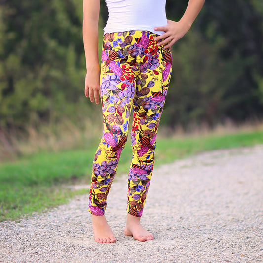 Floral Leggings in Yellow and Lavender